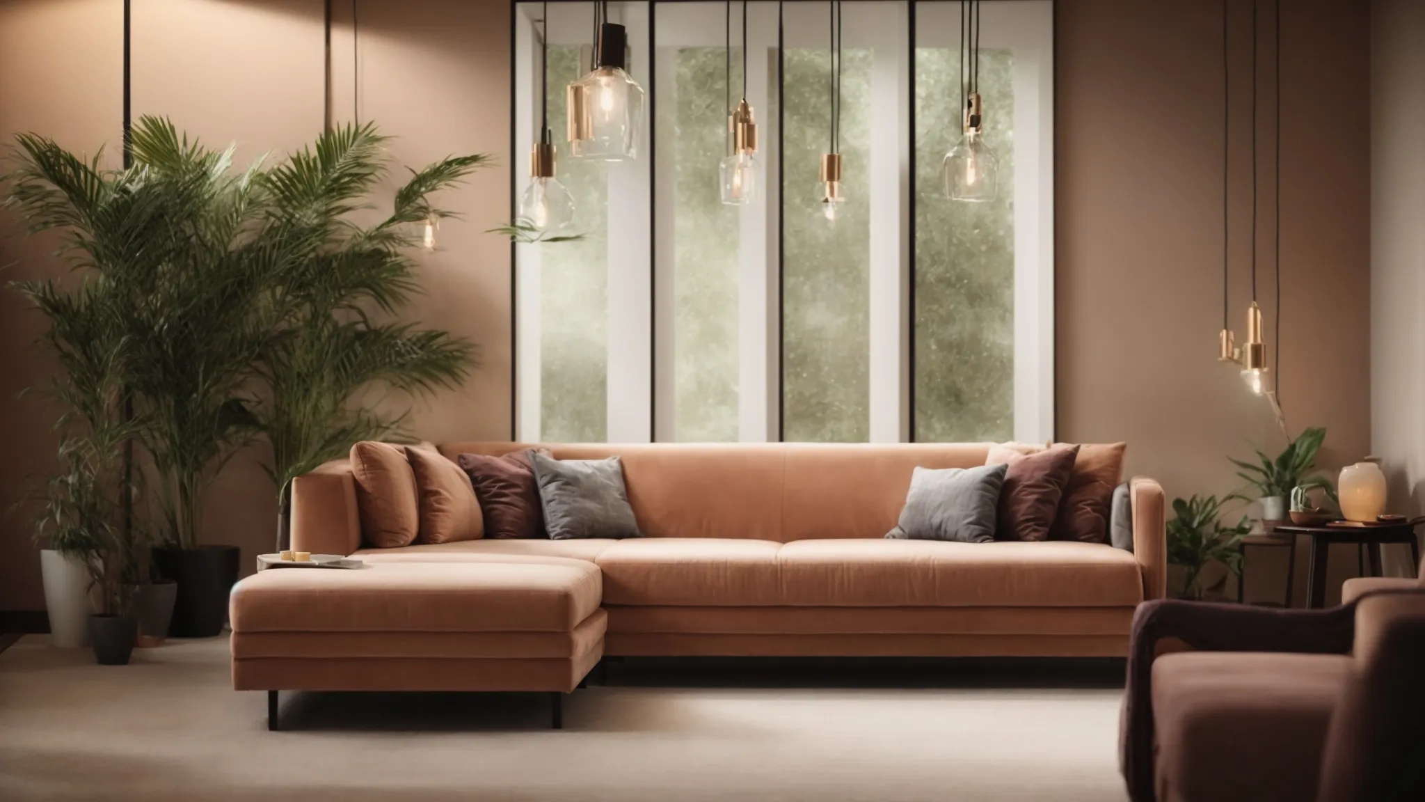 a serene therapy room with comfortable seating and soft lighting.